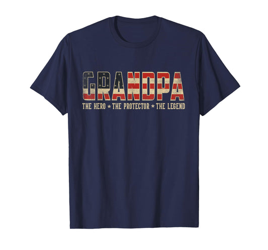 Grandpa Protector Hero Legend USA Flag Grandpa Father's Day T-Shirt