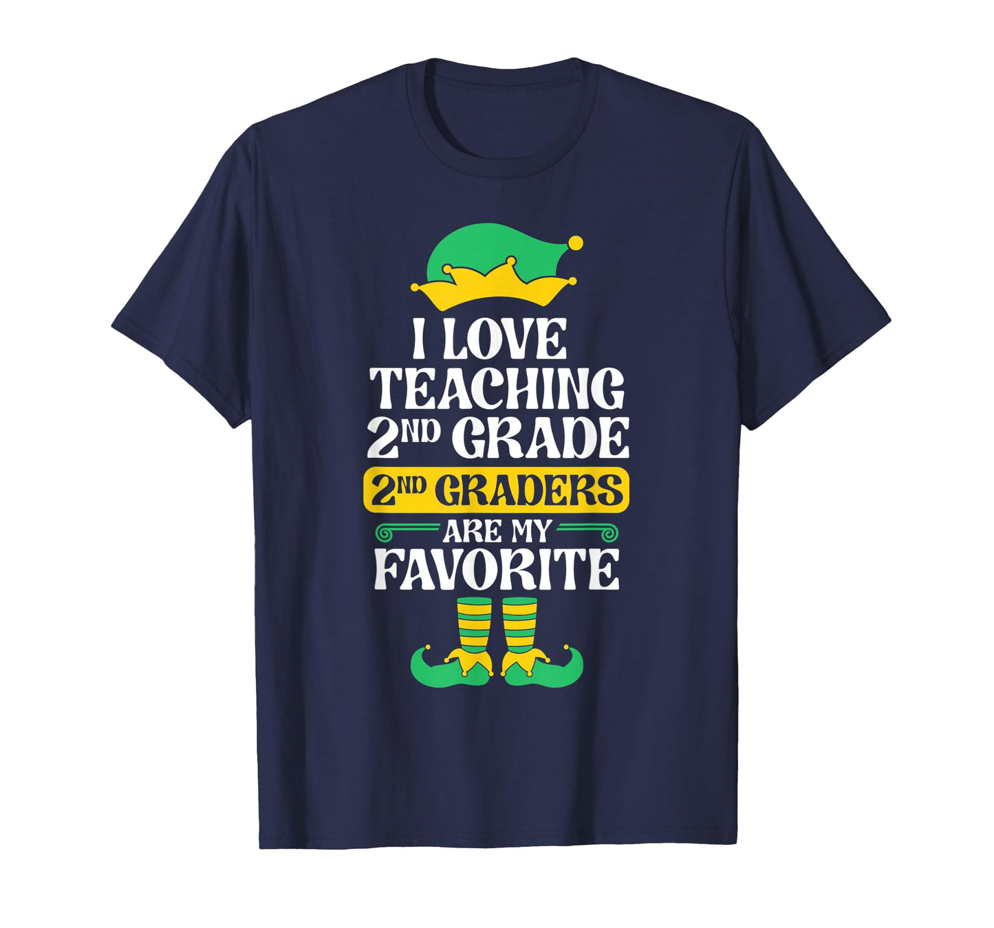 2nd Grade Teacher Elf Christmas School Party I Love Teaching Men Women Kids T-Shirt