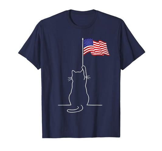 American Flag Patriotic Cat Lover Men Boys Kids 4th Of July T-Shirt