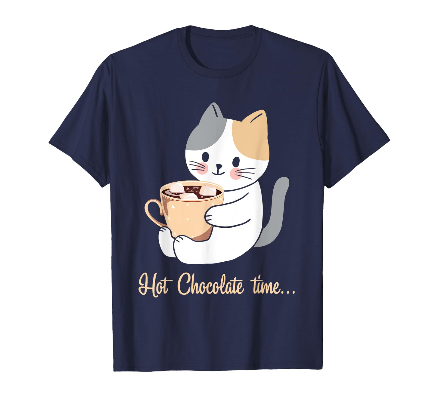Hot Chocolate Time Cocoa Cute Cat T-Shirt for Men Women Girls Kids