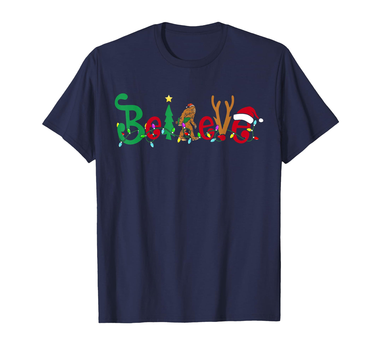 Funny Christmas Xmas Bigfoot Believe Sasquatch in Moon Light T-Shirt
