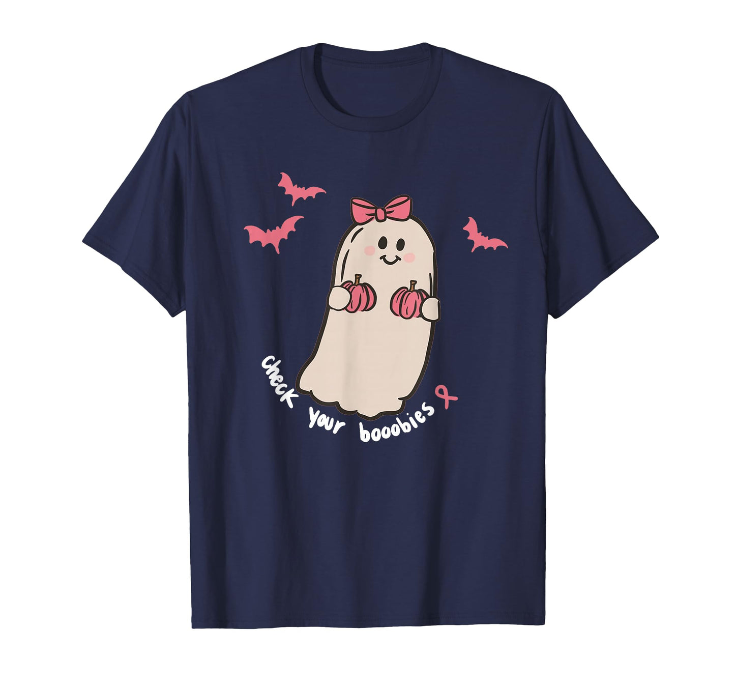 Check Your Boobies Ghost Halloween Breast Cancer Awareness T-Shirt