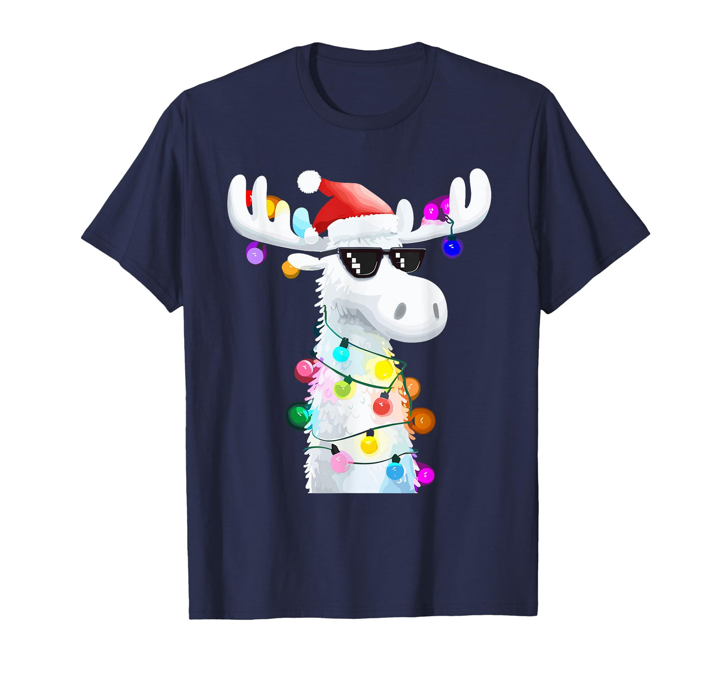 Funny Christmas Moose with Sunglasses and Holiday Lights T-Shirt