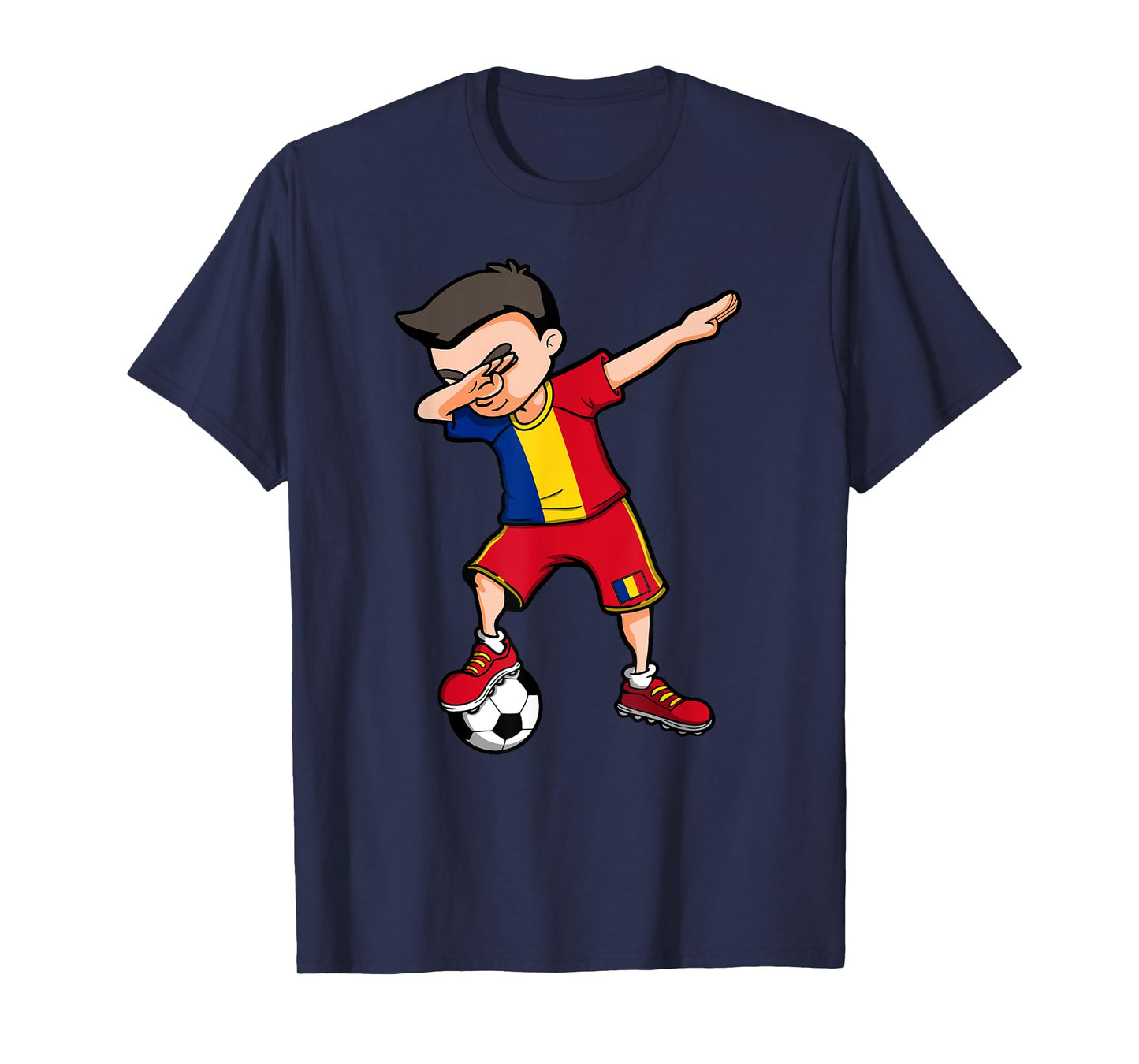 Dabbing Soccer Boy Romania Football Fan Jersey Romanian Flag T-Shirt