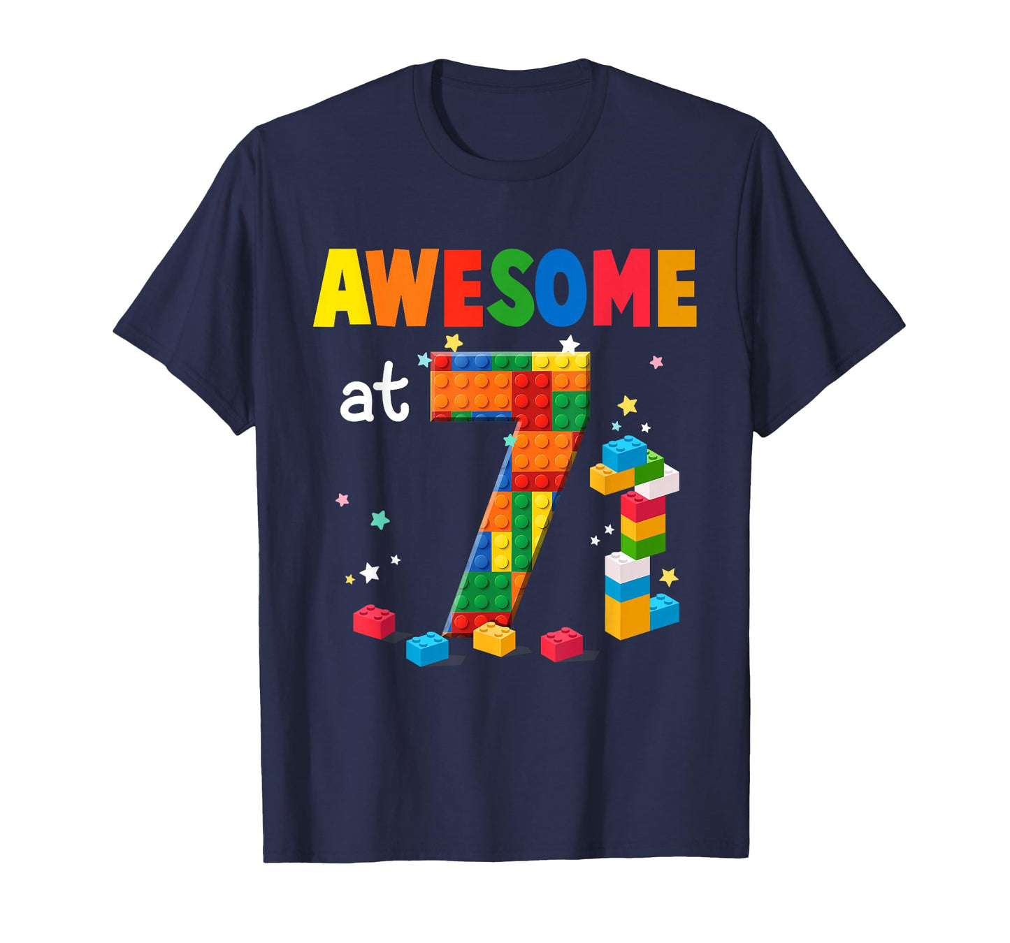Building Blocks Brick 7th Birthday Shirt 7 Year Old Boy Gift T-Shirt