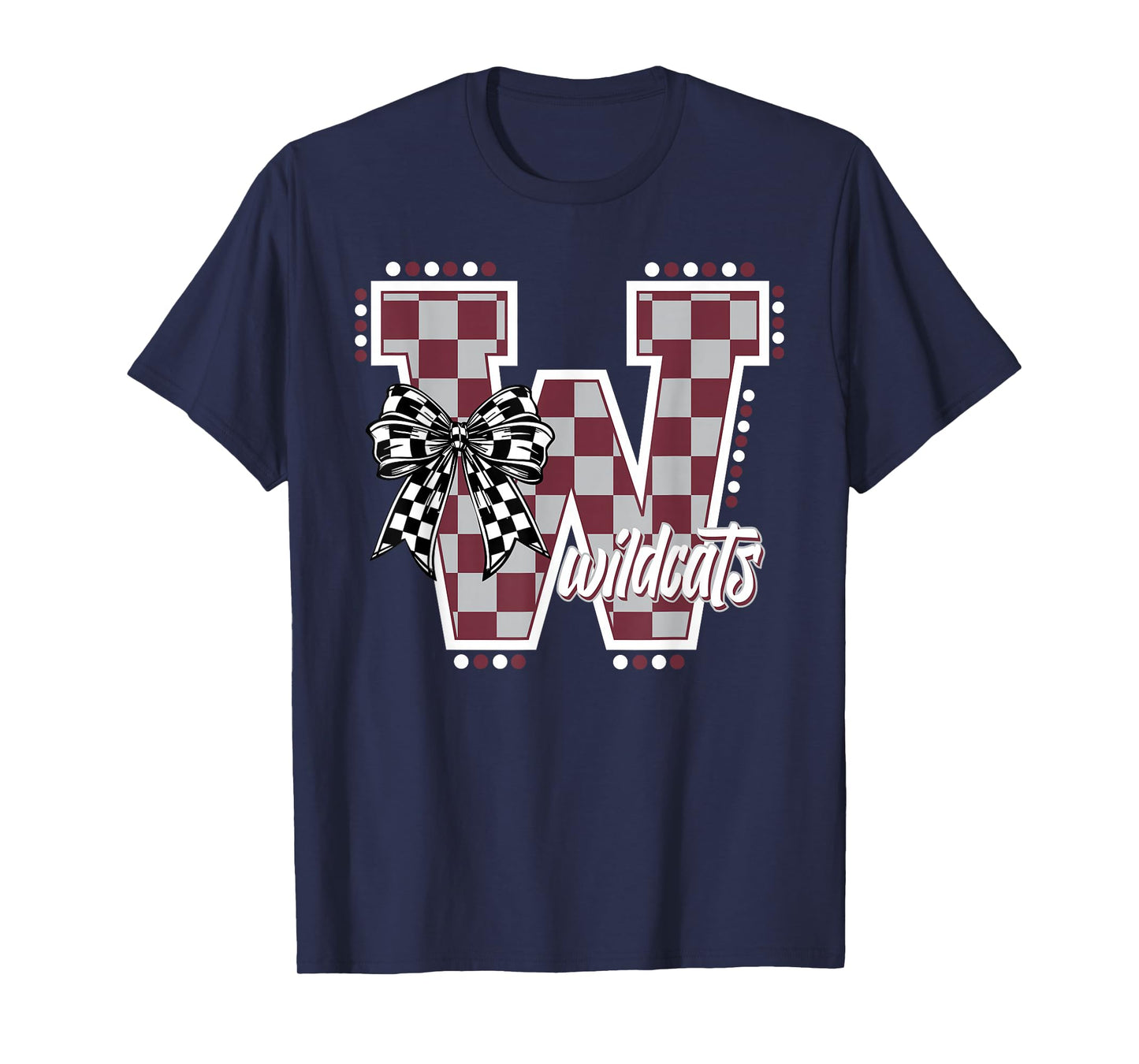 Wildcats Checkered Maroon Wildcat Pride School Spirit Mascot T-Shirt