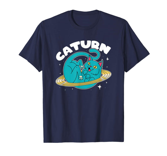 Astronaut Cat Planet Saturn Caturn Astronomy Lover Cat Puns Men Women Girls Kids T-Shirt
