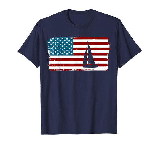 American Flag Sailing | Cute Boating Gift T-Shirt