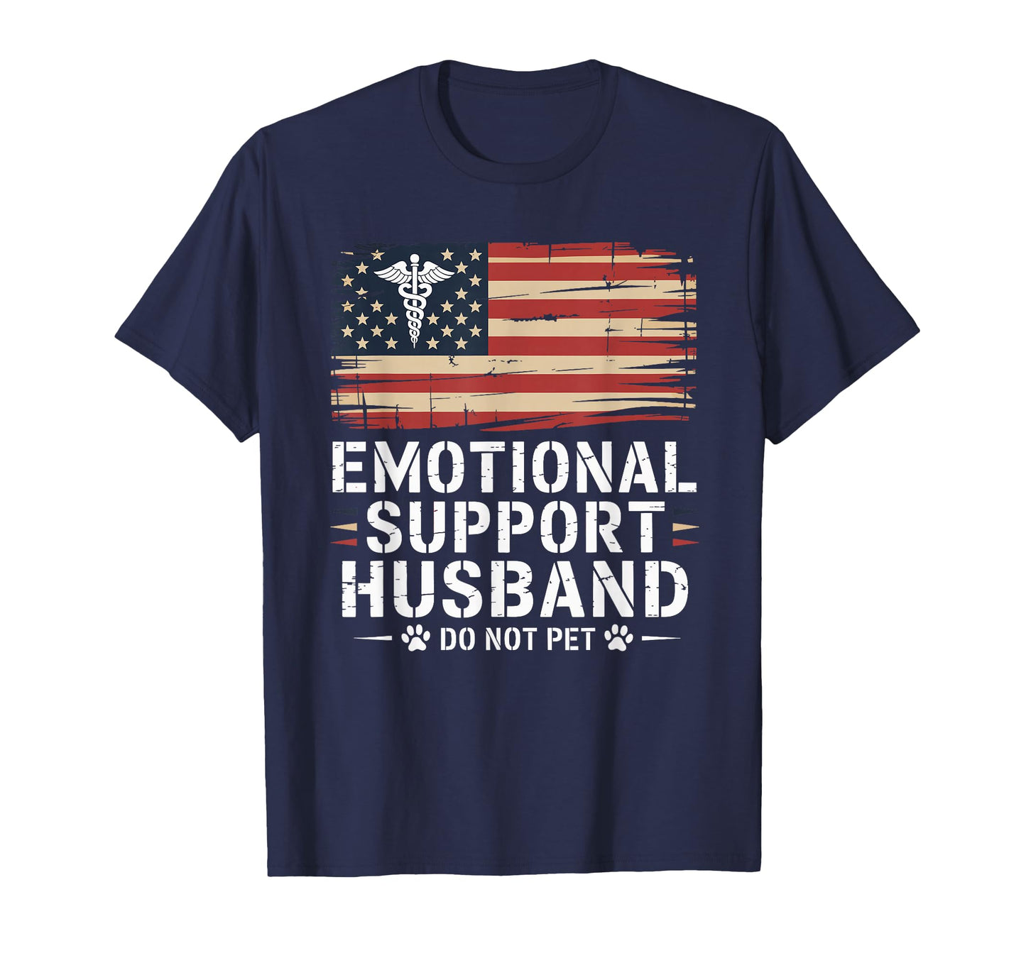 Funny Emotional Support Husband Do Not Pet American Flag T-Shirt
