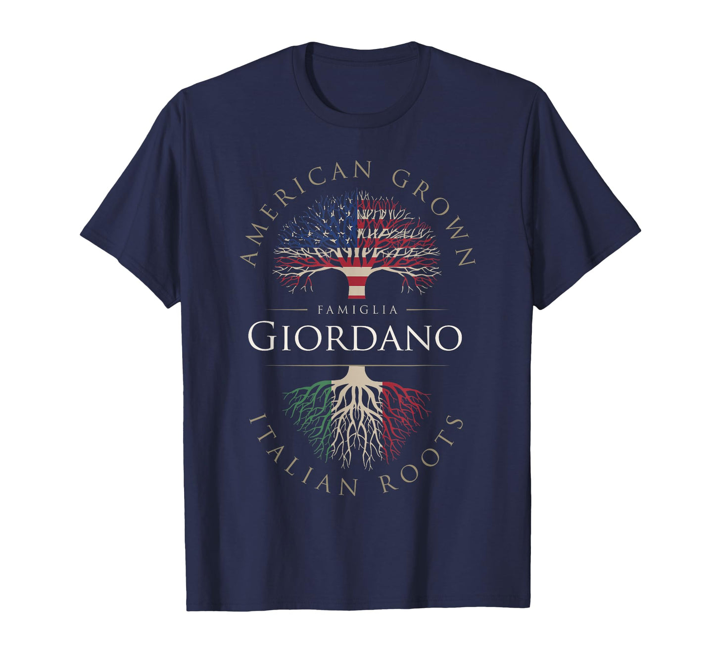 Giordano Family Name American Grown Italian Root Italia Flag T-Shirt