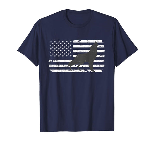 Gray Lone Wolf Distressed American Flag BACK PRINT T-Shirt T-Shirt