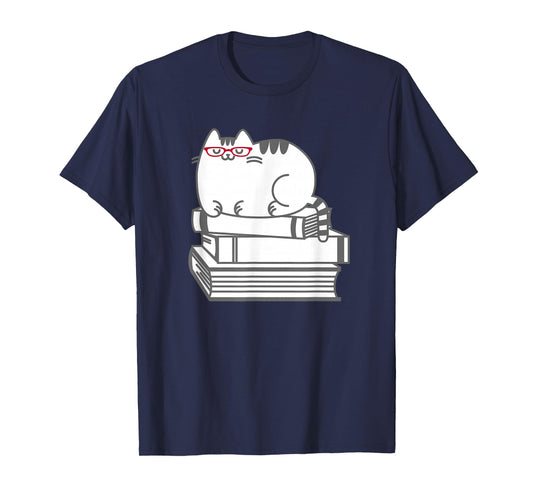 Cute Book Nerd Cat T-Shirt - Funny Nerdy Kitten Shirt T-Shirt