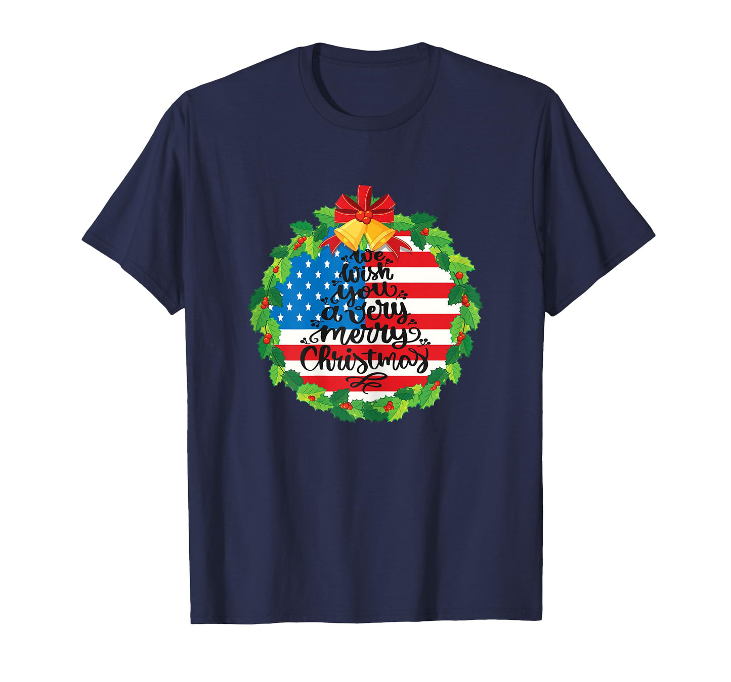 Womens Merry Christmas Wreath Bells Funny Usa Flag Beautiful Cute T-Shirt