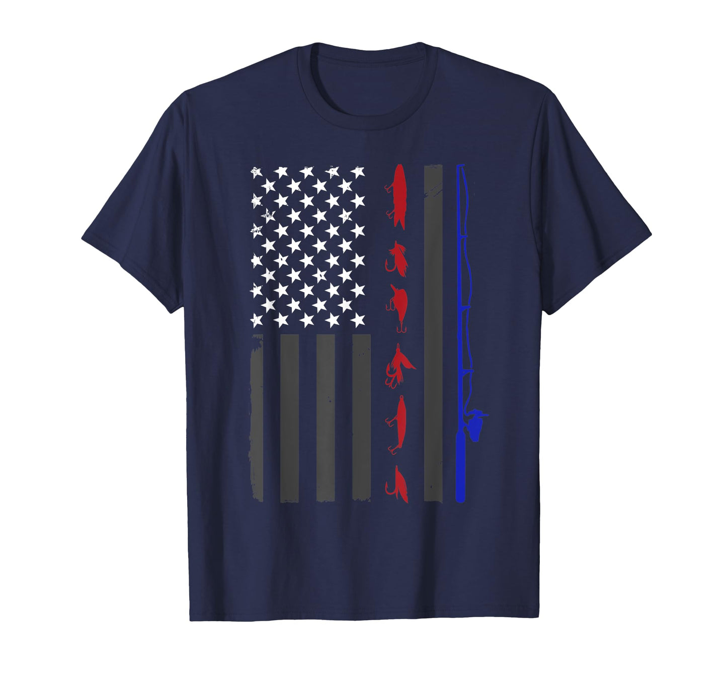 American Flag Fishing Vintage Fishing Pole and Lures Women Kids Men T-Shirt