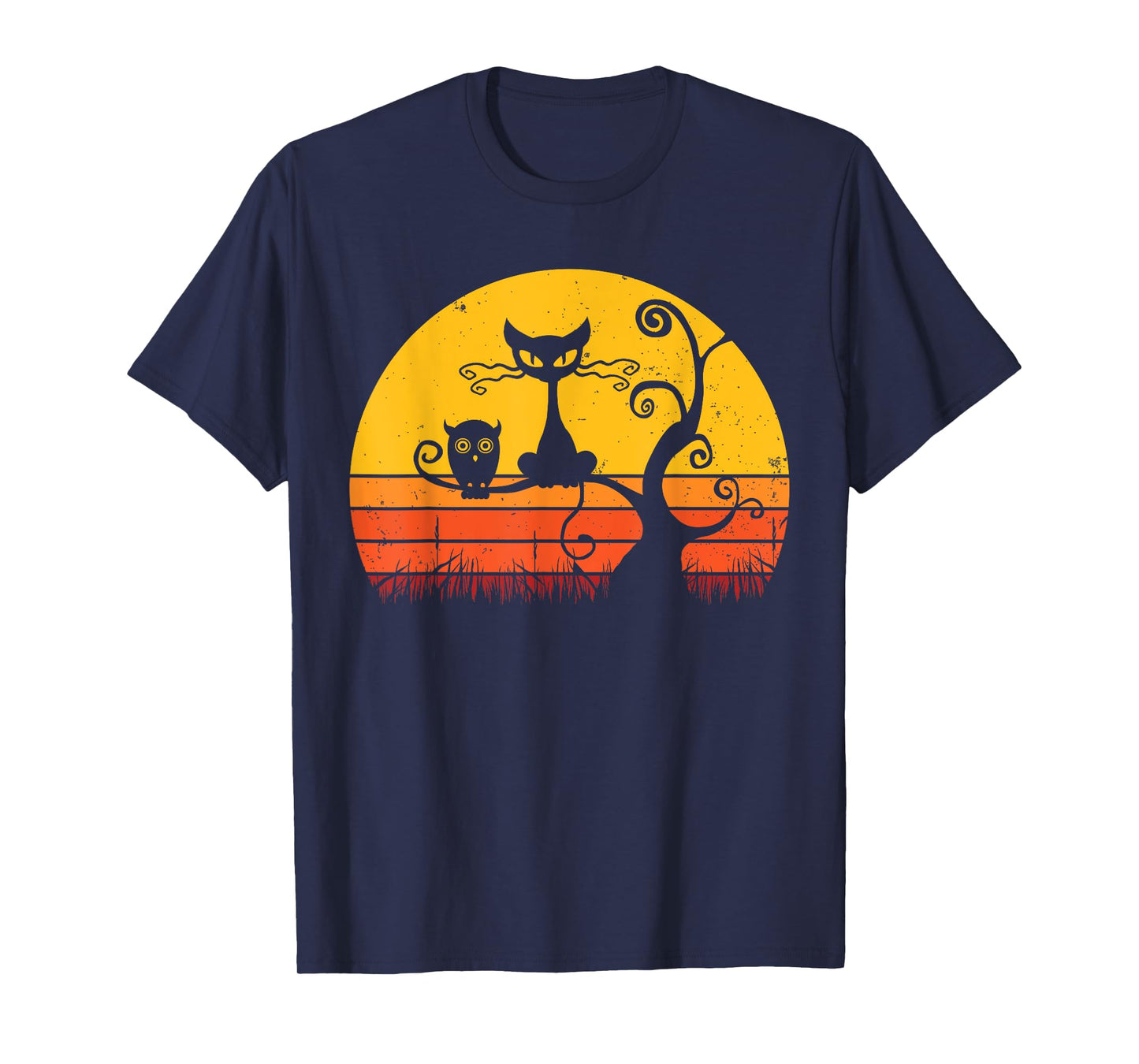 Retro Cat Shirt Owl Kitten Lover Funny Black Cat T-Shirt