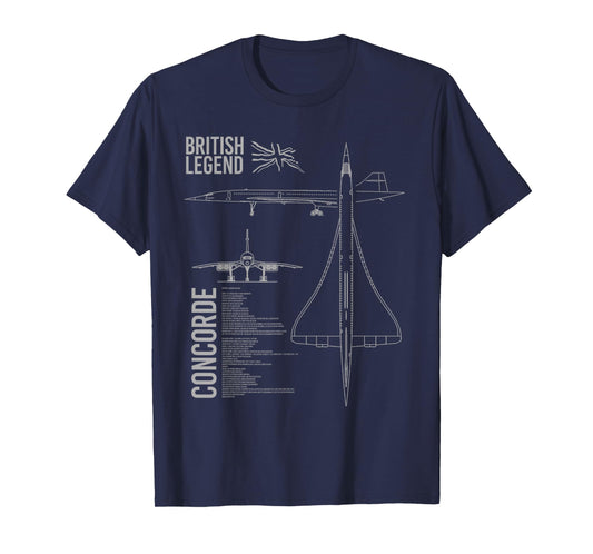 Concorde Airliner Aircraft T-Shirt - Unisex-Adults, Black, Small, Short Sleeve, Classic Fit, Cotton, Polyester