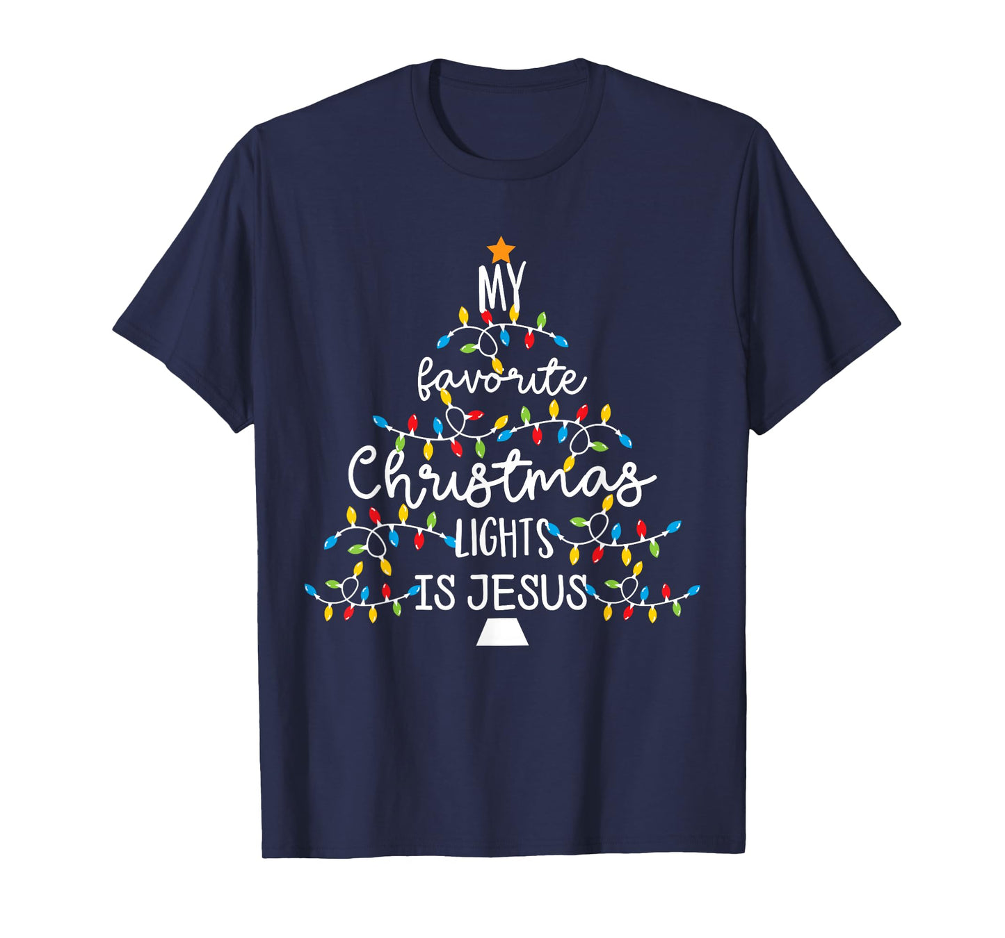 My Favorite Christmas Light Is Jesus Apparel Tees Women's Unisex Classic Fit Short Sleeve Black Cotton Blend Modern Lightweight Christian Xmas T-Shirt