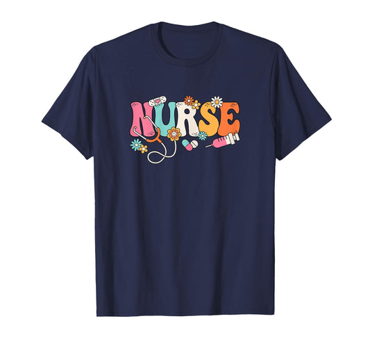 Cute Groovy Nurse Flower Nursing Women T-Shirt