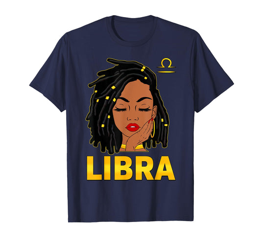 Libra Queen Loc'd Hair Black Woman Zodiac Sign Birthday T-Shirt