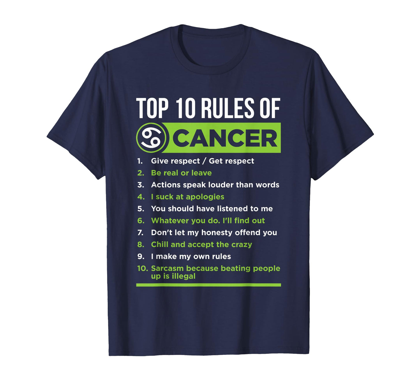 Top 10 Rules of Cancer Zodiac Facts Features Horoscope T-Shirt