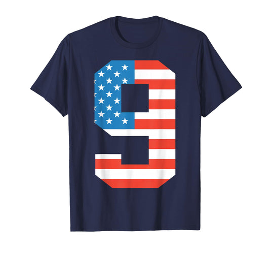 Fun 9th Birthday US American Flag 4th Of July Boy 9 Year Old T-Shirt