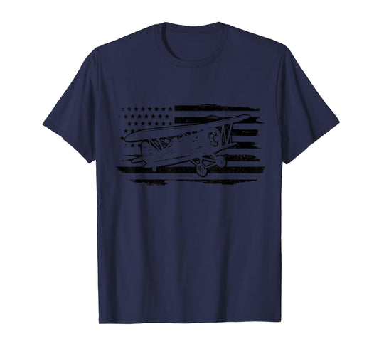 Airplane Pilot Vintage Flag Double Decker Aviation T-Shirt