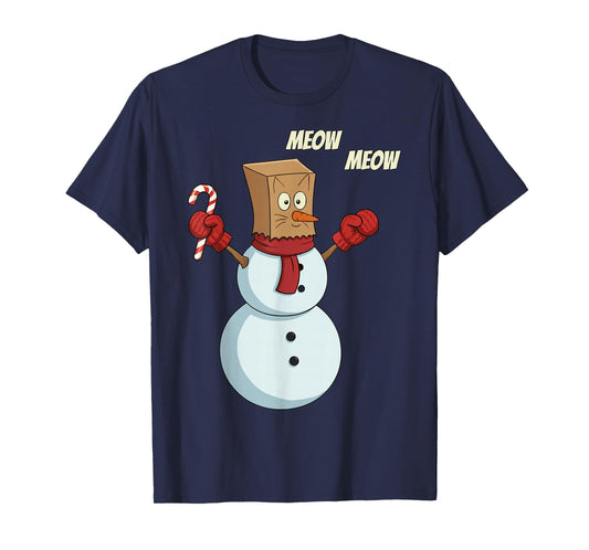 Christmas Snowman Cat Meow Funny Men Women Christmas T-Shirt