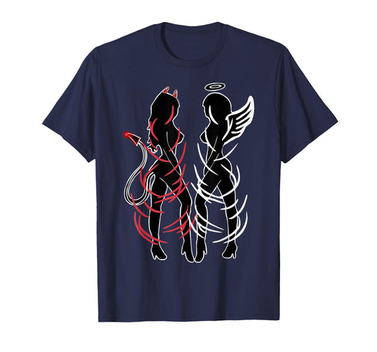 Sexy Women Illustration Duality Symbol Devil and Angel Girls T-Shirt