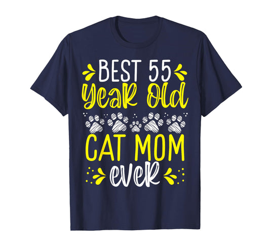 55 Birthday Idea for Women Cat Mother 55 Year Old Cat Mom T-Shirt