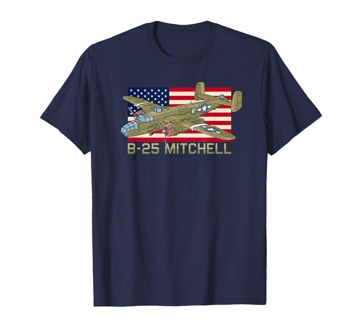 B-25 Mitchell WW2 Bomber Plane Patriotic USA Flag T-Shirt