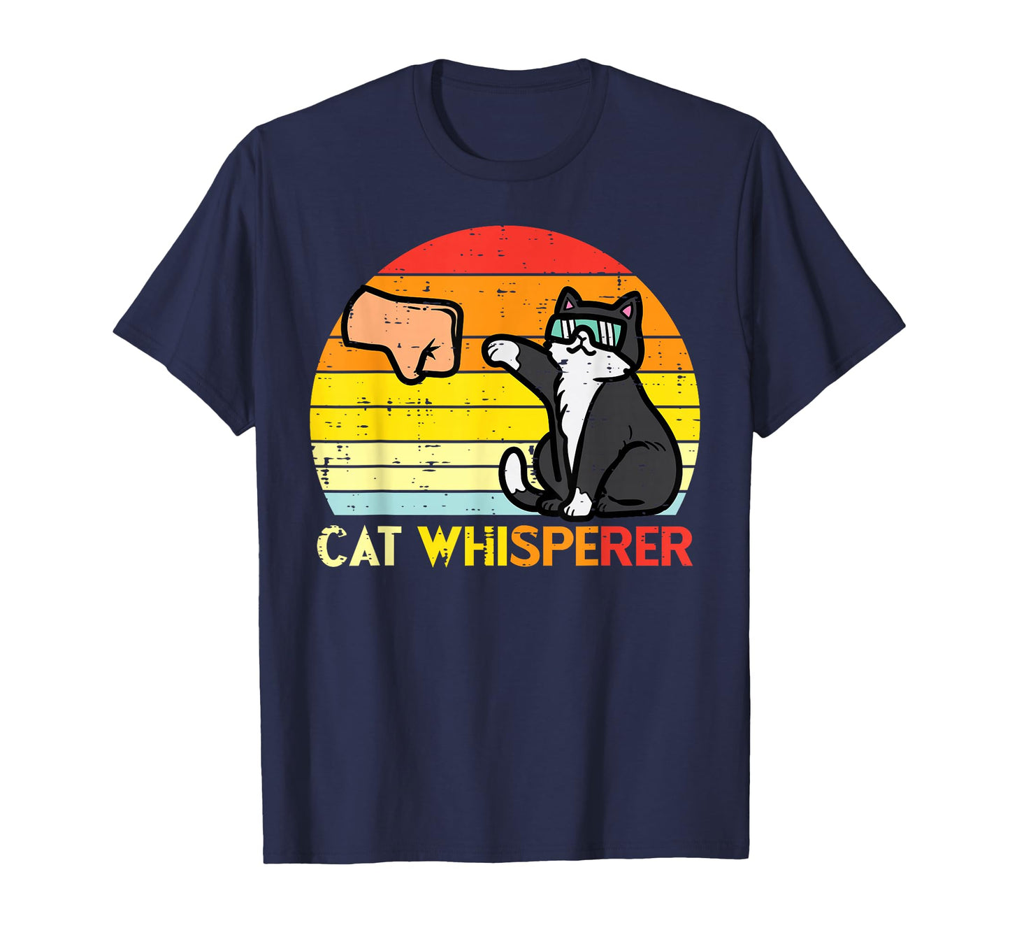 Cat Whisperer Man Paw Fist Bump Sunset Retro Men Women Kids T-Shirt