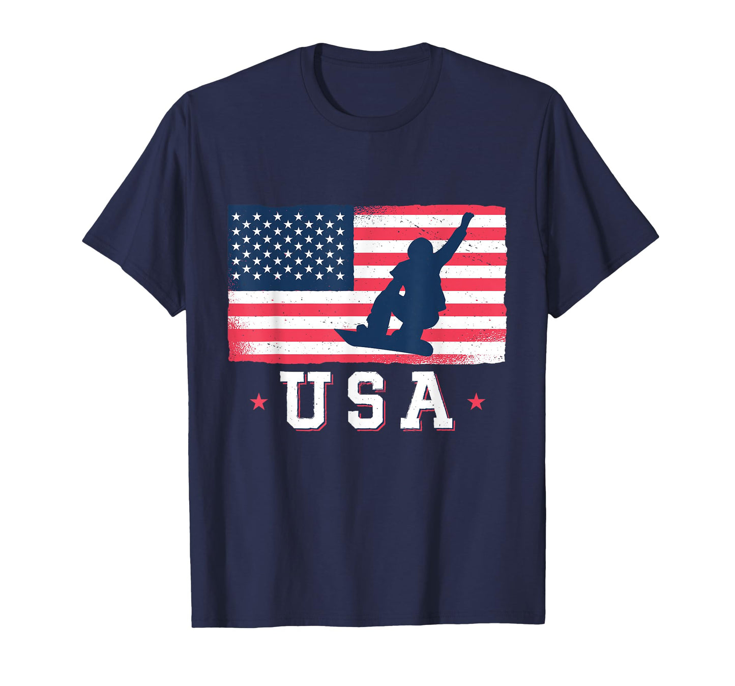 Snowboarding USA American Flag Snowboard Women Kids Men T-Shirt