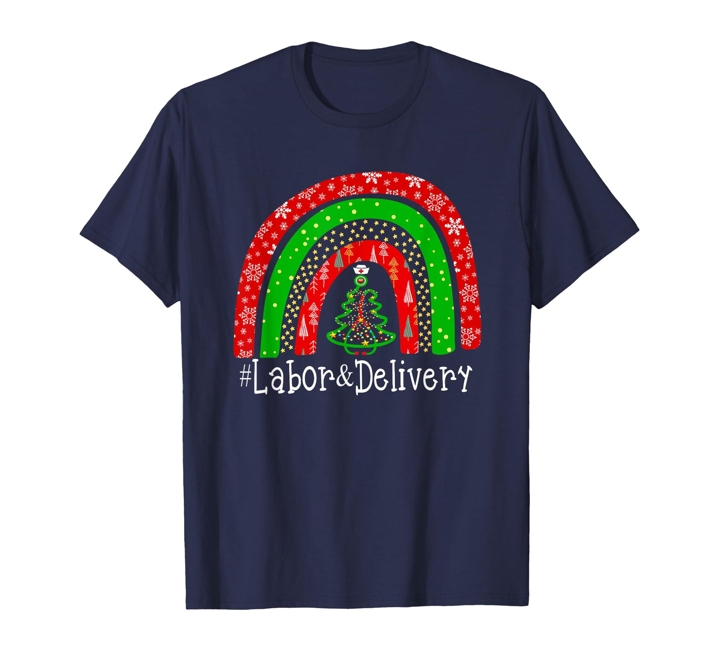 Christmas Labor Delivery Nurse Cute Rainbow L&D Nursing T-Shirt