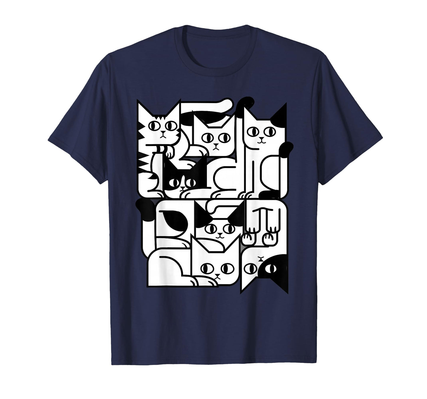 Feline Animal Friends Apparel for Cat Enthusiasts Geometric Cat Silhouette Abstract Kitten Classic Cute Cat T-Shirt, Small, Black