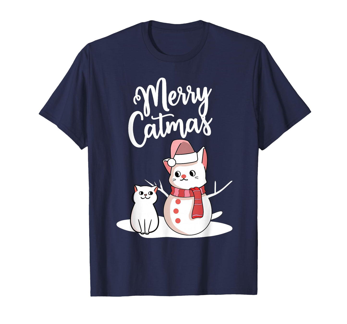 Funny Christmas Merry Catmas cat snowcat snowman graphic cat T-Shirt