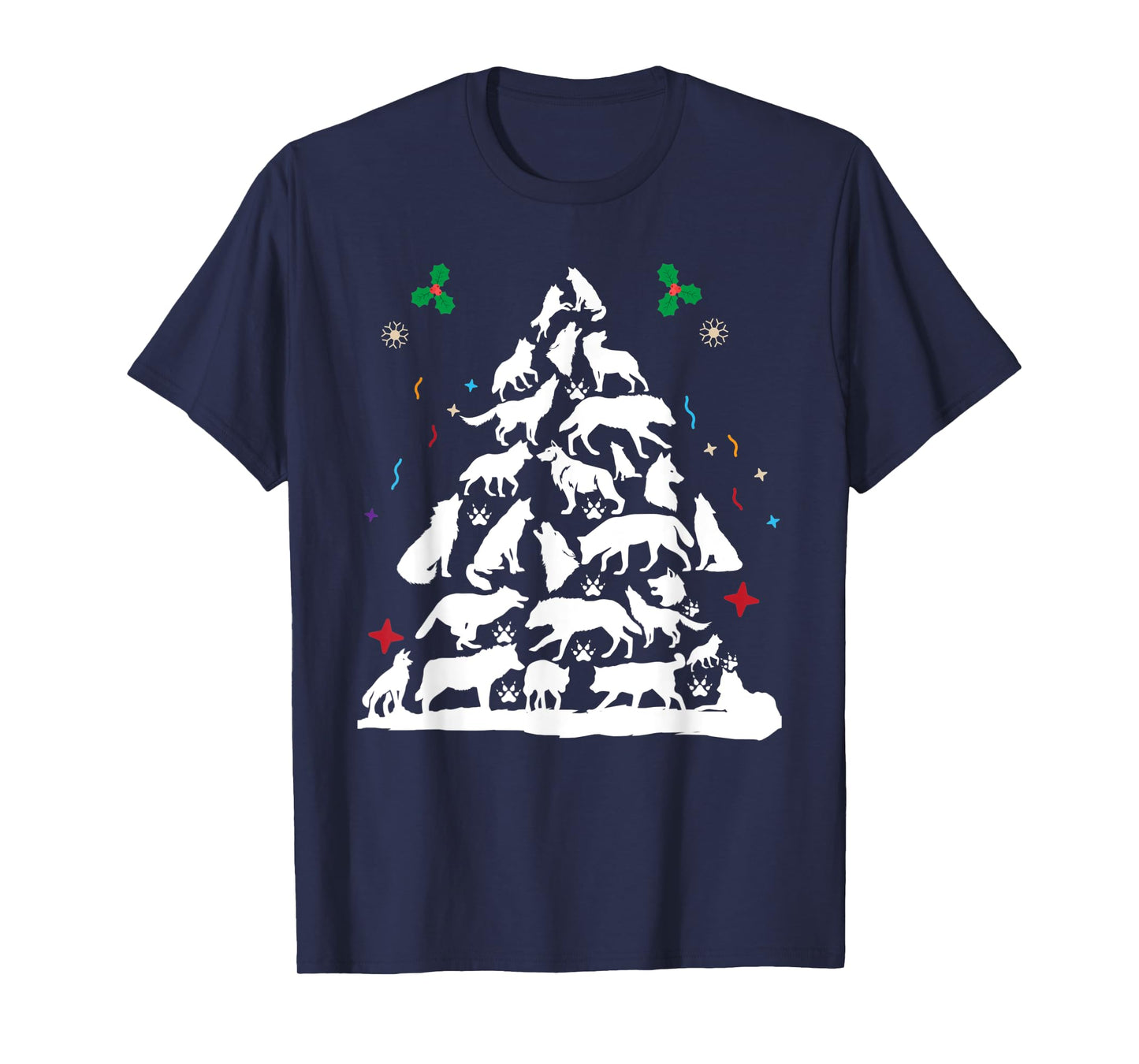 Wolf Christmas Tree Funny Christmas Pajama Animals Lover T-Shirt