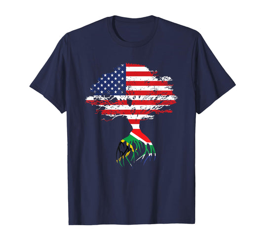 South African Roots American Flag South Africa Gifts T-Shirt