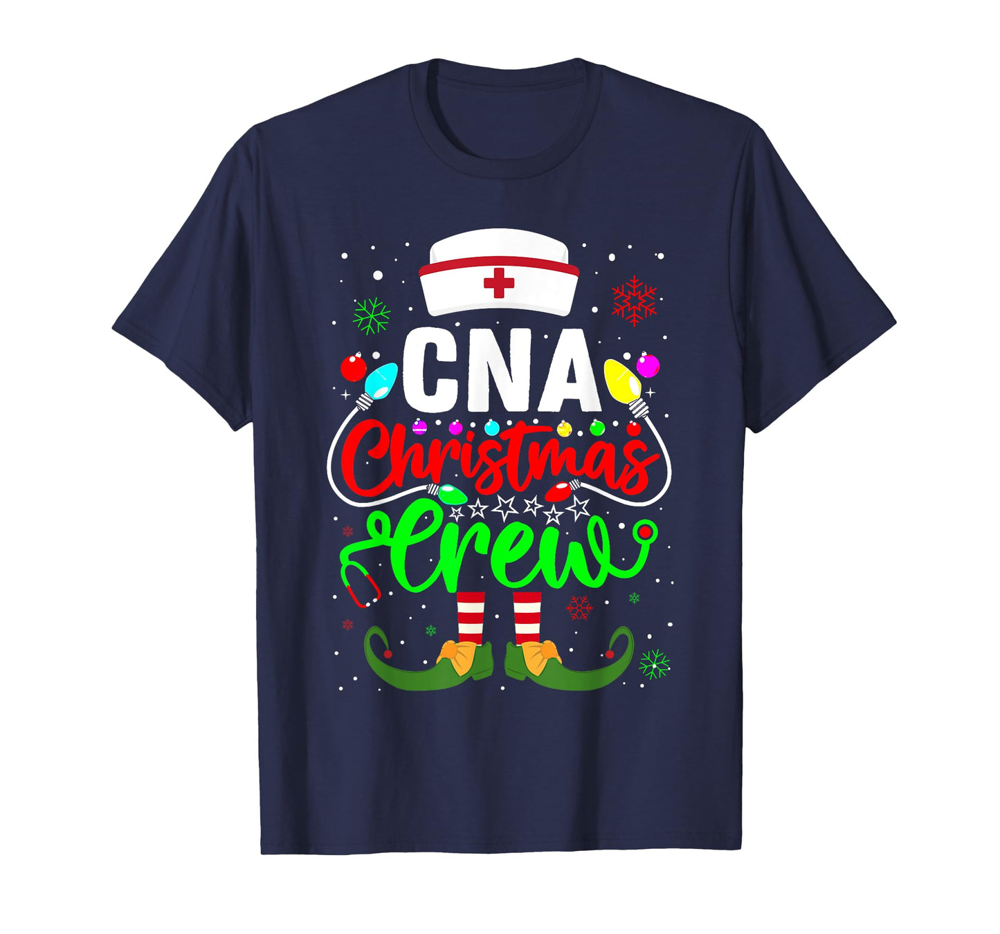 CNA Christmas Crew Funny Christmas Lights Elf Nurse Matching T-Shirt