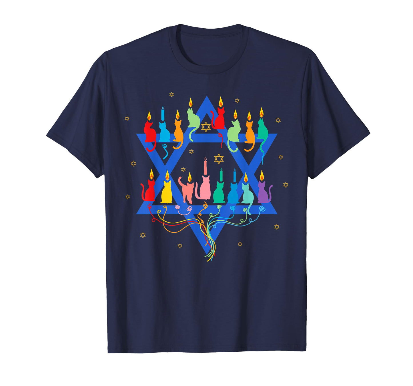 Funny Happy Hanukkah Hanukkat Meowzel Tov Jewish Cat Menorah T-Shirt