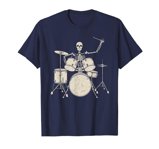 Halloween Skeleton Playing Drum Shirt Cute Funny Drums Gift T-Shirt