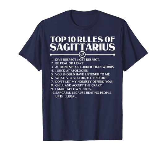 Horoscope Symbols Astrology Sign Top 10 Rules Of Sagittarius T-Shirt