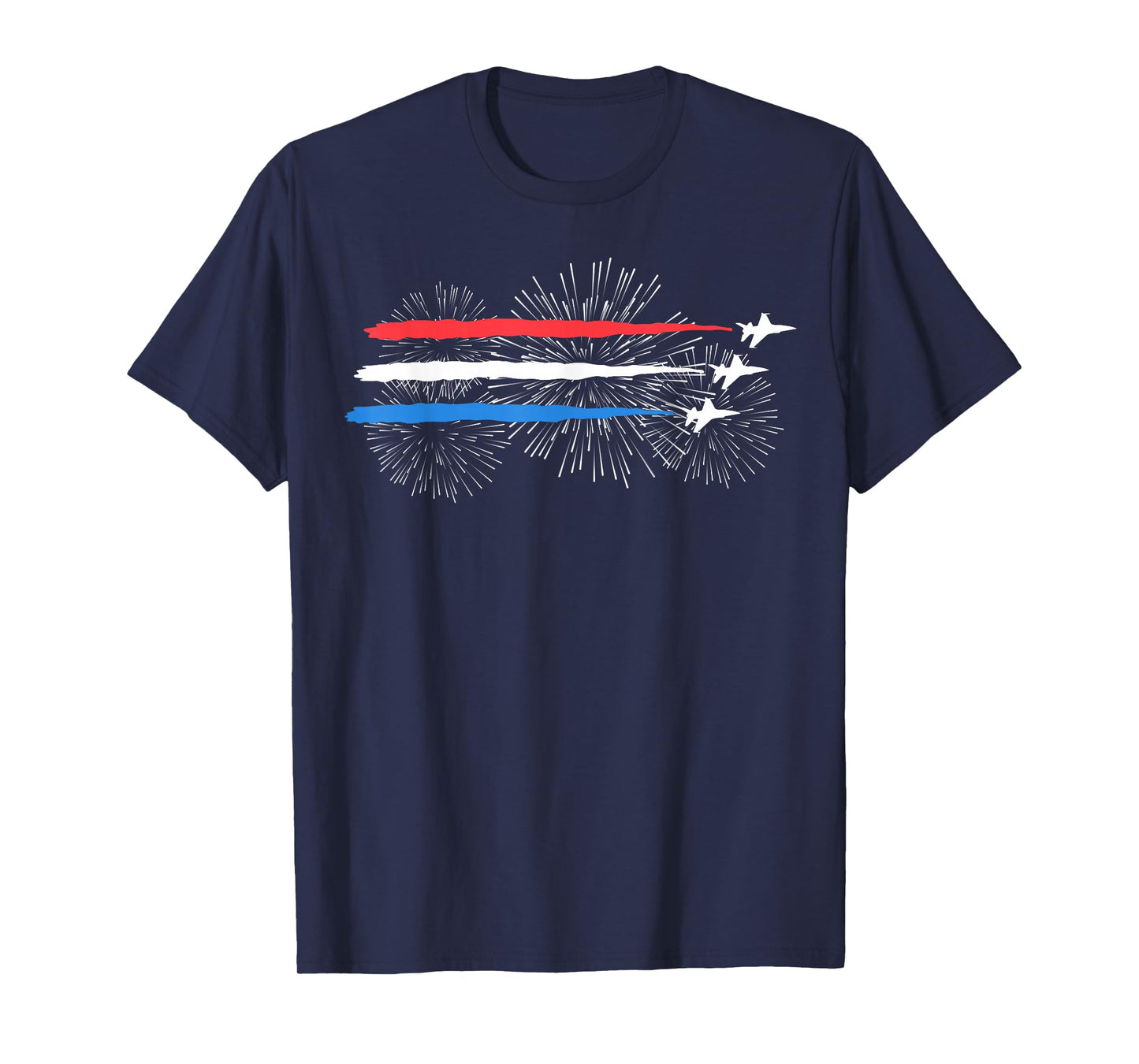 Red White and Blue Fighter Jets with Fireworks 4th of July T-Shirt