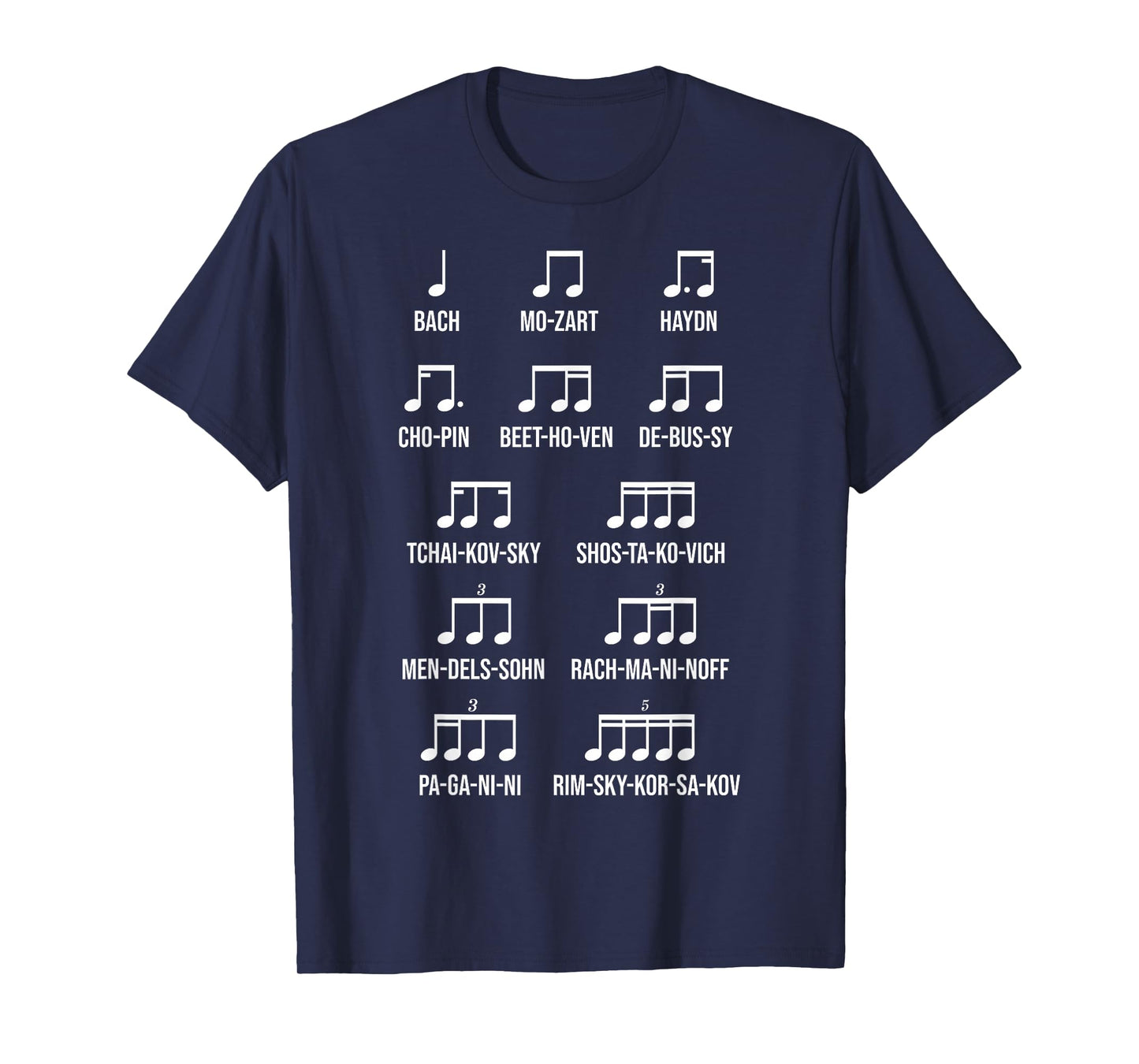Composer Rhythm Music Gift Bach Mozart Beethoven Chopin T-Shirt Small