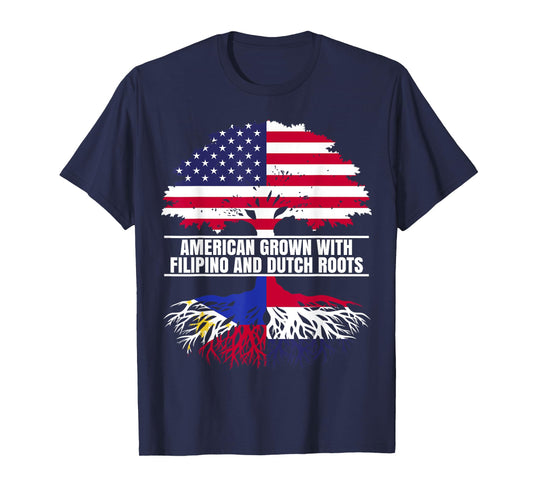 American Grown with Flag Heritage Filipino Dutch Roots T-Shirt