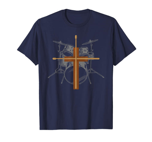 Christian Drummer Shirt Drum Sticks Cross Religious Band T-Shirt