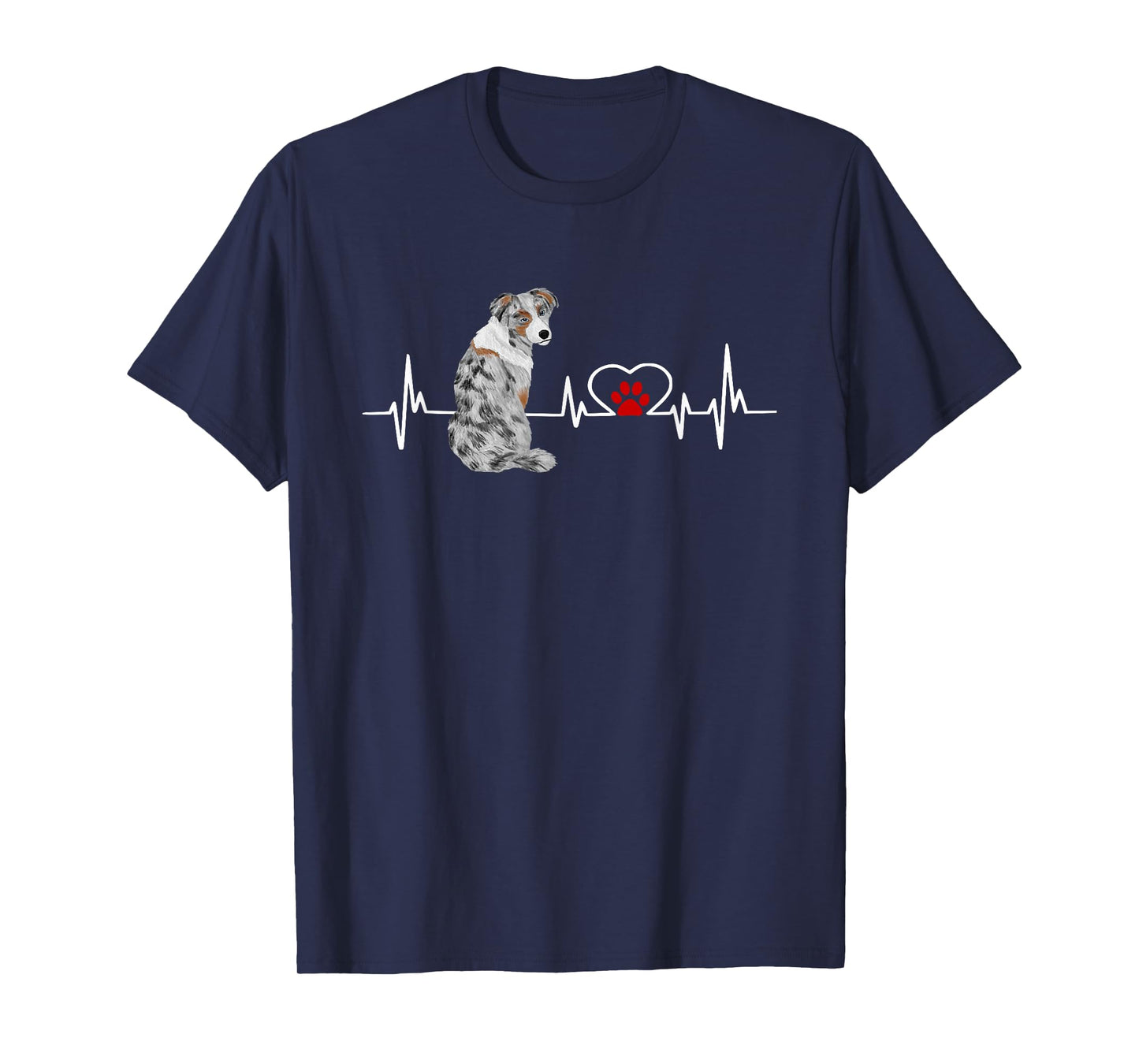 Australian Shepherd EKG Heartbeat Heart Line T-Shirt