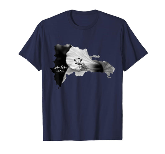 AMBER COVE Dominican Republic Map and Hibiscus Flower T-Shirt