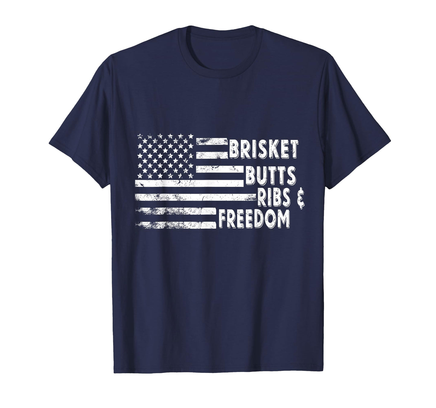 Brisket Butts Ribs and Freedom BBQ American flag T-Shirt for Men