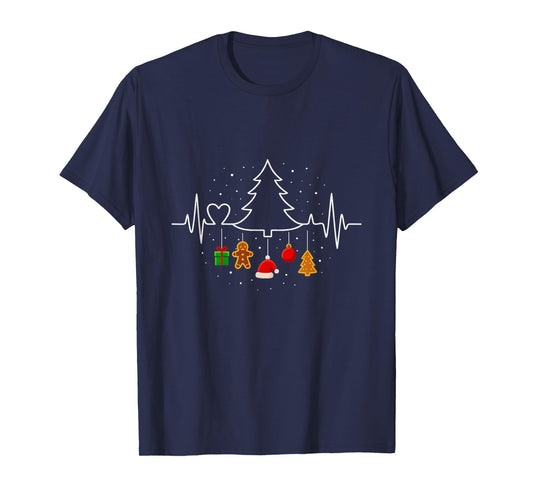 Christmas Tree Heartbeat Funny Nurse T-Shirt