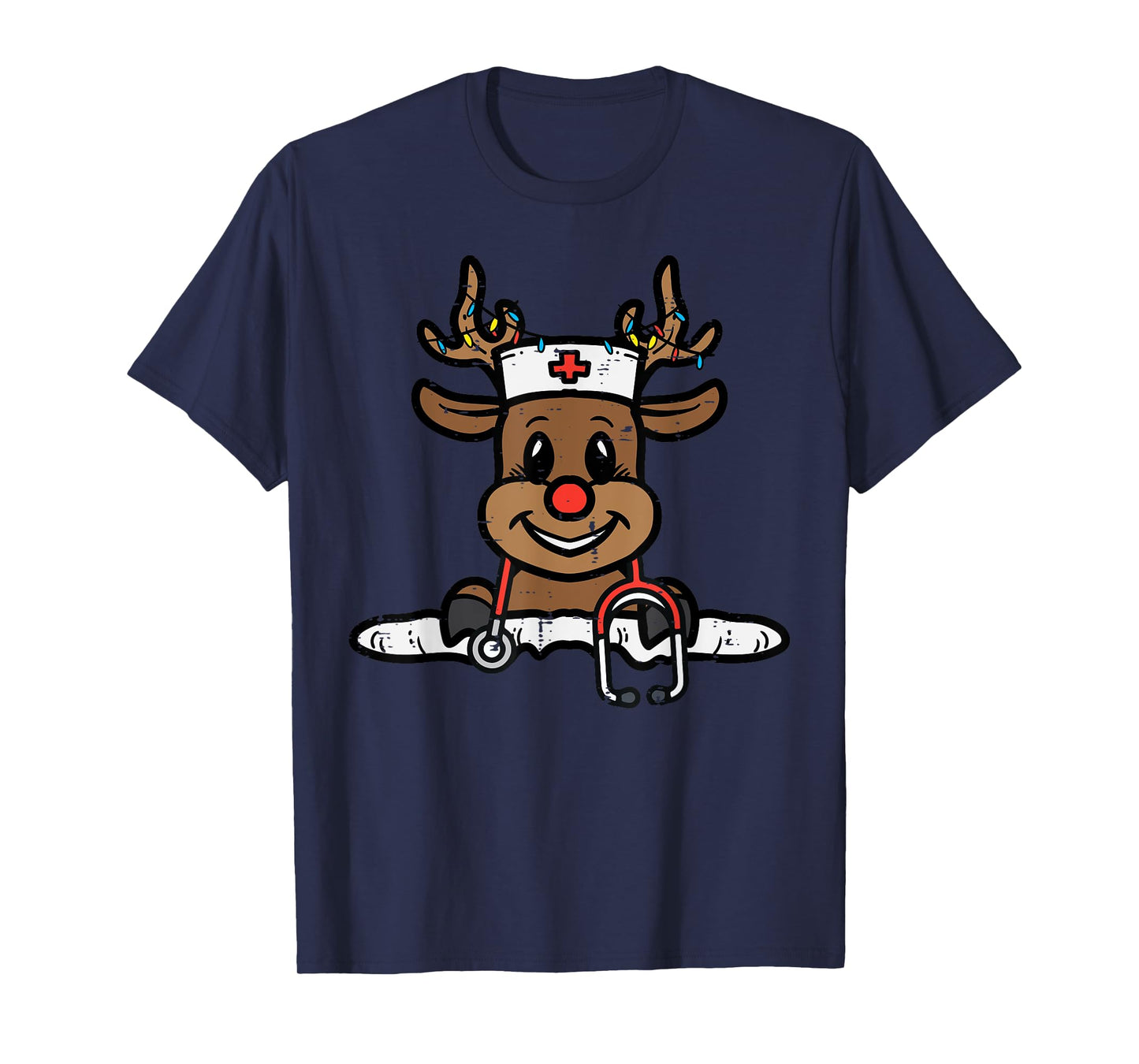 Christmas Nurse Reindeer Xmas Scrub Top Men Women RN ICU ER T-Shirt